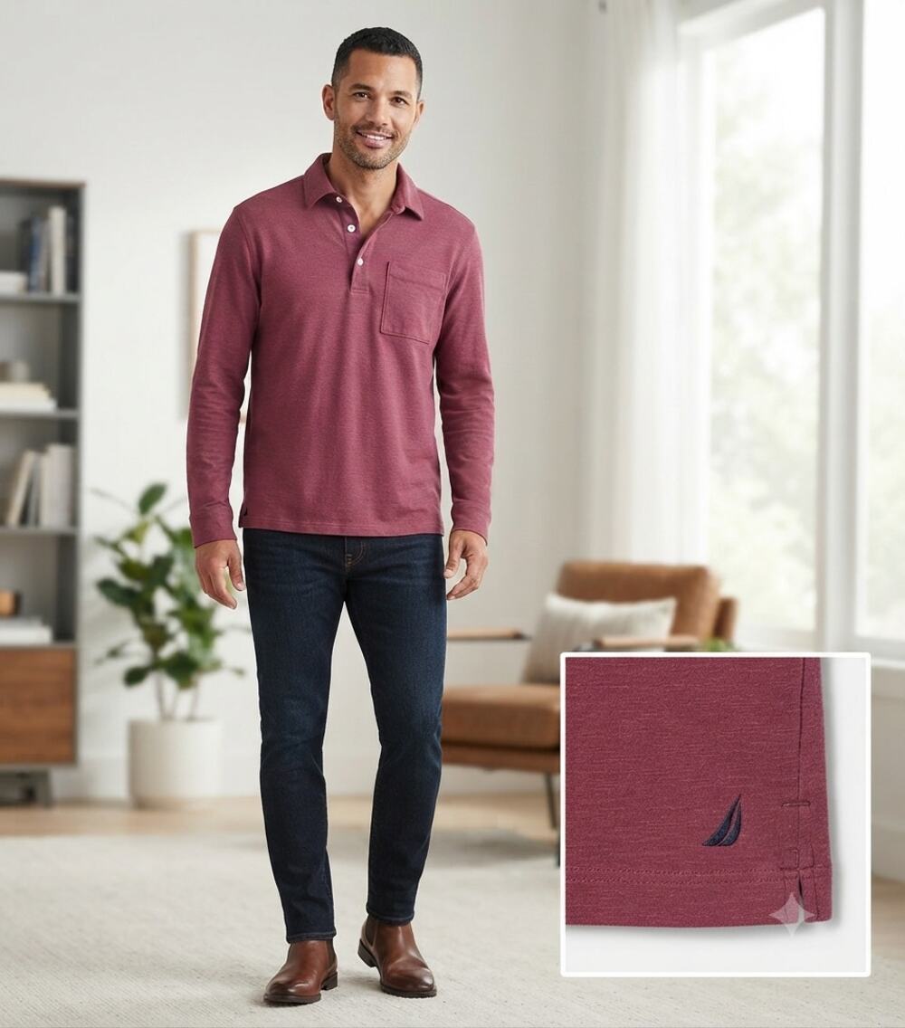 UNTUCKit Argill LS Polo Shirt Mens Medium Maroon Cotton Blend Chest Pocket EUC